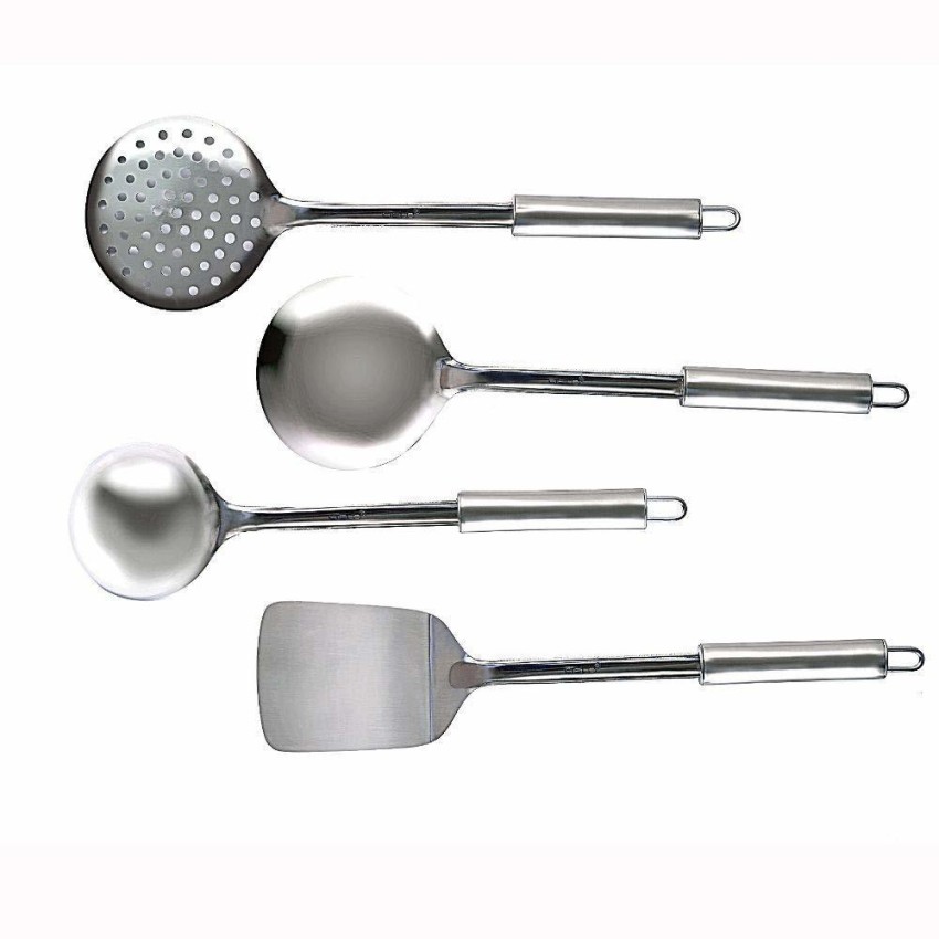 Stainless Steel Cooking & Serving Spoon Of 5 Pcs, Complete Silver Kitchen  Set