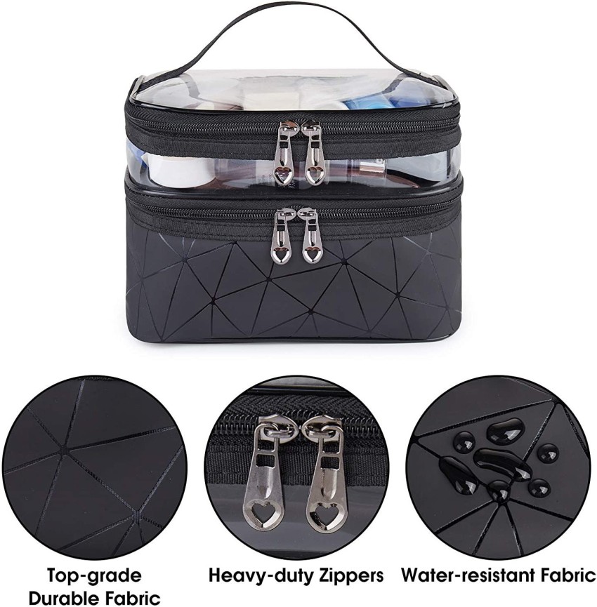 Double Toiletry Case, Black - Double Sided Beauty Pouch