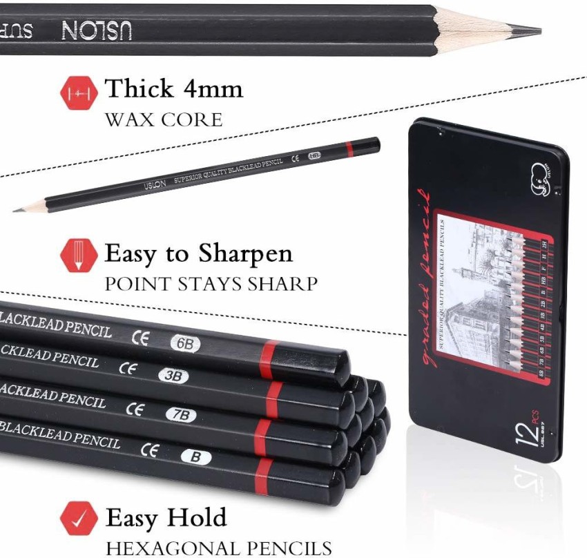 Professional Drawing Sketching Pencil Set - 12 Pieces Drawing Art Pencils  (8B - 2H) Graphite Shading Pencils for Beginners & Pro Artists 