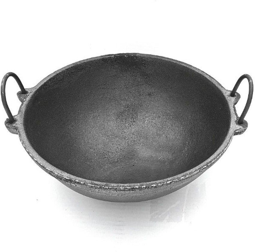 10.5 inch Indian Pure Iron Loha Kadhai Deep Frying Pan Kadhai for Frying, Cooking