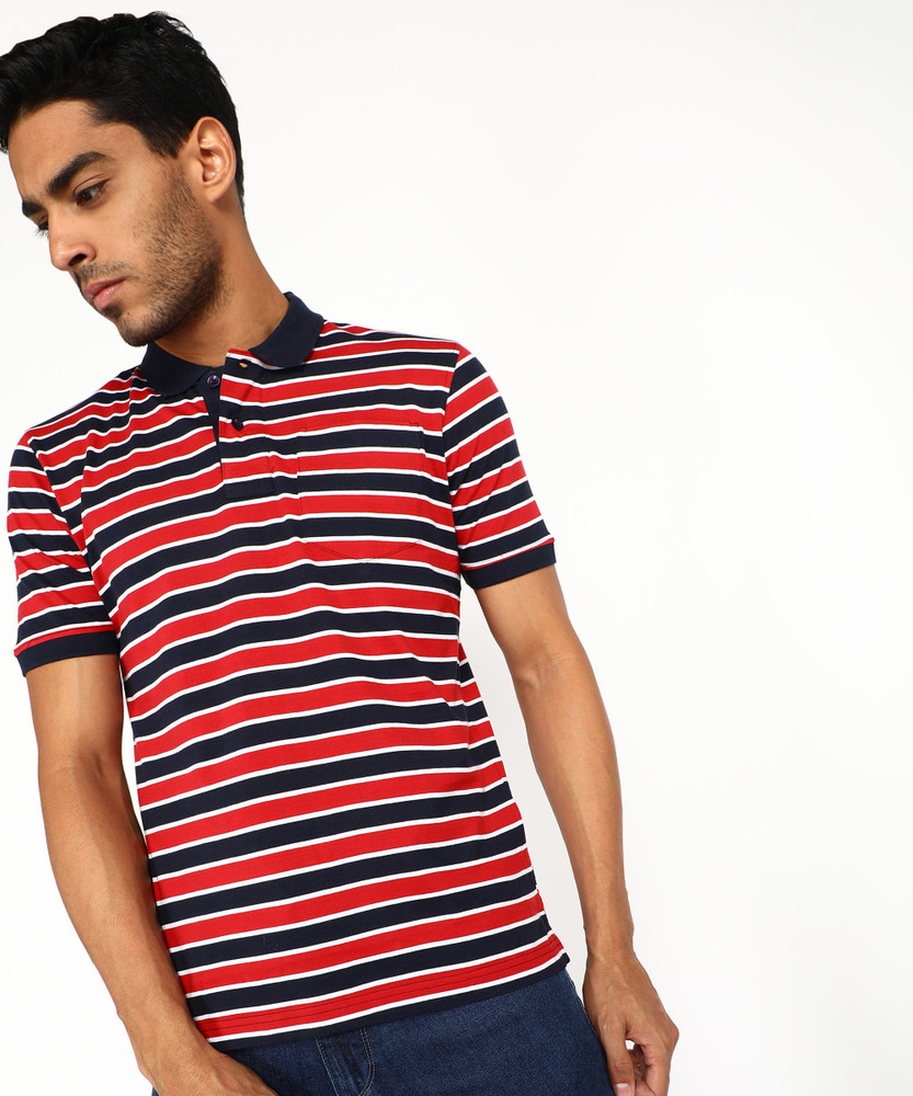 Striped Men Polo Neck Dark Blue 
