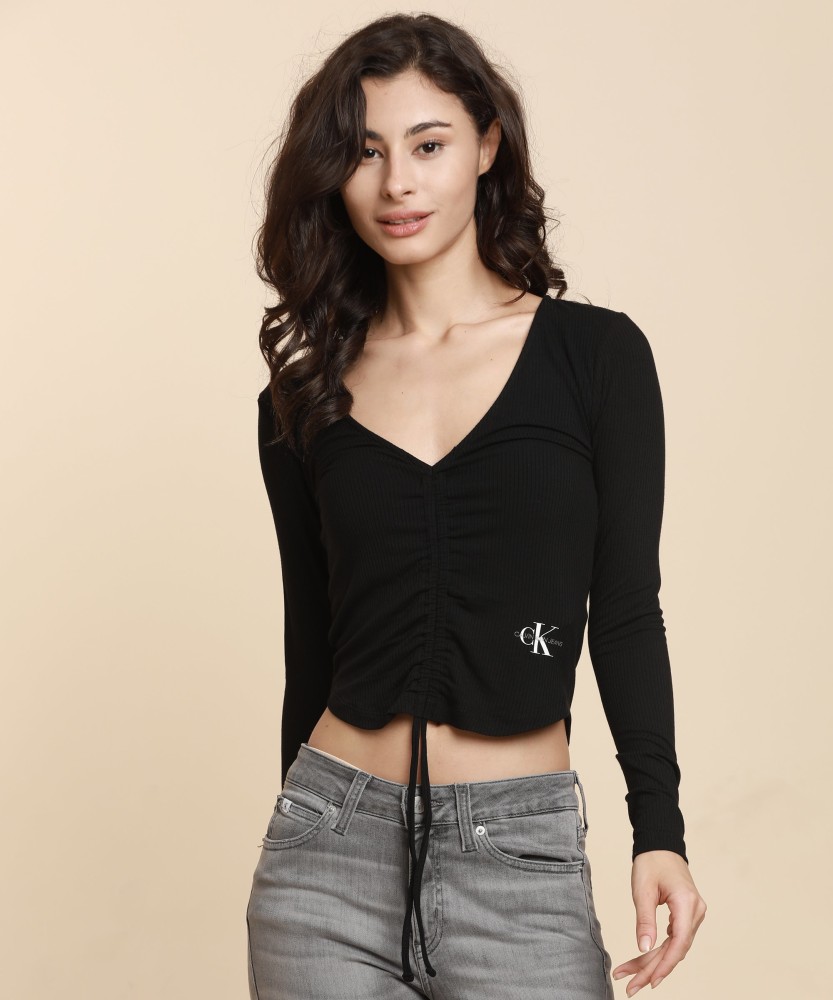 Calvin Klein Jeans Casual Full Sleeve Solid Women Black Top - Buy Calvin  Klein Jeans Casual Full Sleeve Solid Women Black Top Online at Best Prices  in India 