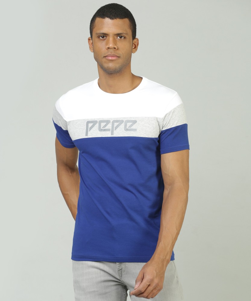 Buy Pepe Colorblock in Neck Online India Blue Colorblock Men Neck Pepe Blue Round Jeans Round Prices Best at T-Shirt T-Shirt - Jeans Men