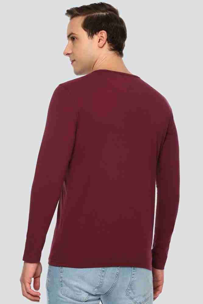 Buy Louis Philippe Men's Solid Regular Fit T-Shirt (LPKPMRGH180211_Red_L)  at