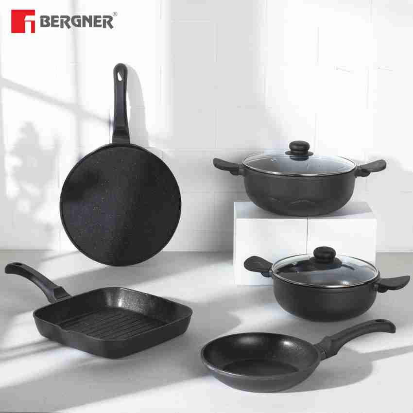 BERGNER 10-Piece Aluminum Nonstick Cookware Set with Lids in Black