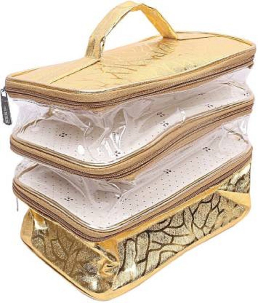 ultimatefashionista combo Transparent PVC Make Up Kit Cum Jewellery Kit  (silver,gold) Makeup Bag Toiletries Bag