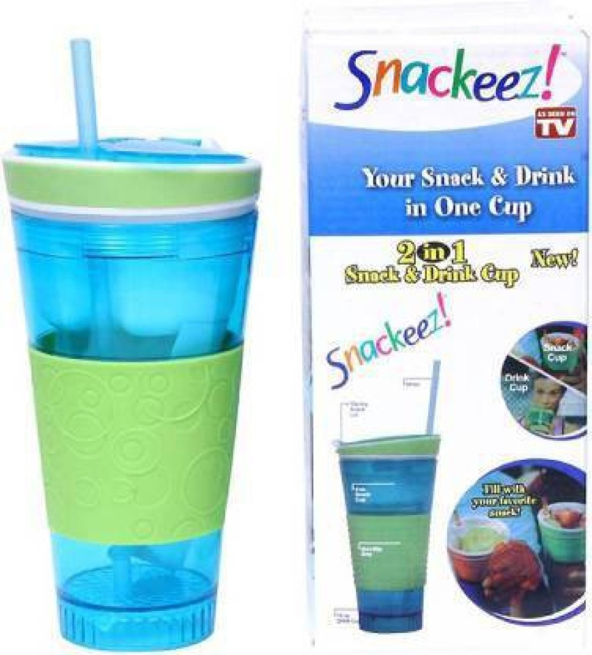 Snackeez Travel Snack & Drink Cup with Straw, Blue  