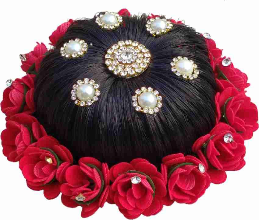 MX WOMEN HAIR STYLE Artificial Red Flower Juda Accessories Awesome Look For  Women And Girls With Stone Work Juda For Festives Designer Stone Bridal  Wedding Extension Hair Extension Price in India -