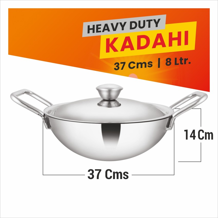 Heavy Gauge Stainless Steel Hammered Finish Kadhai, 2.4L and 24cm Diameter