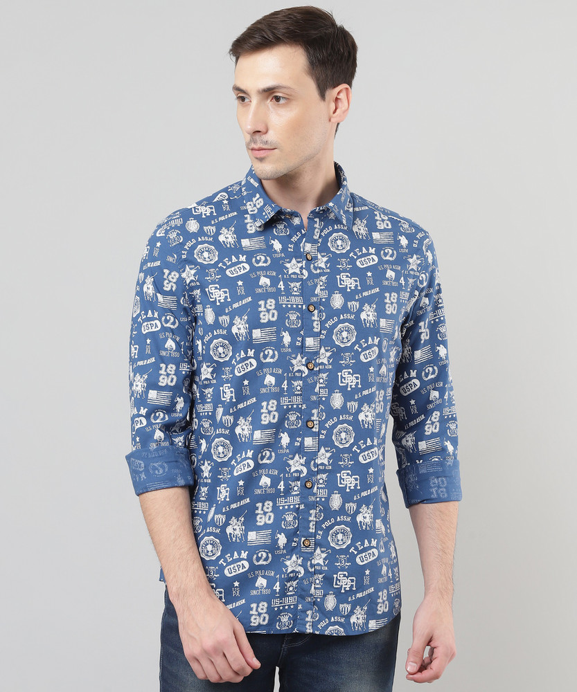 U.S. POLO ASSN. Men Printed Casual Blue Shirt - Buy U.S. POLO ASSN ...