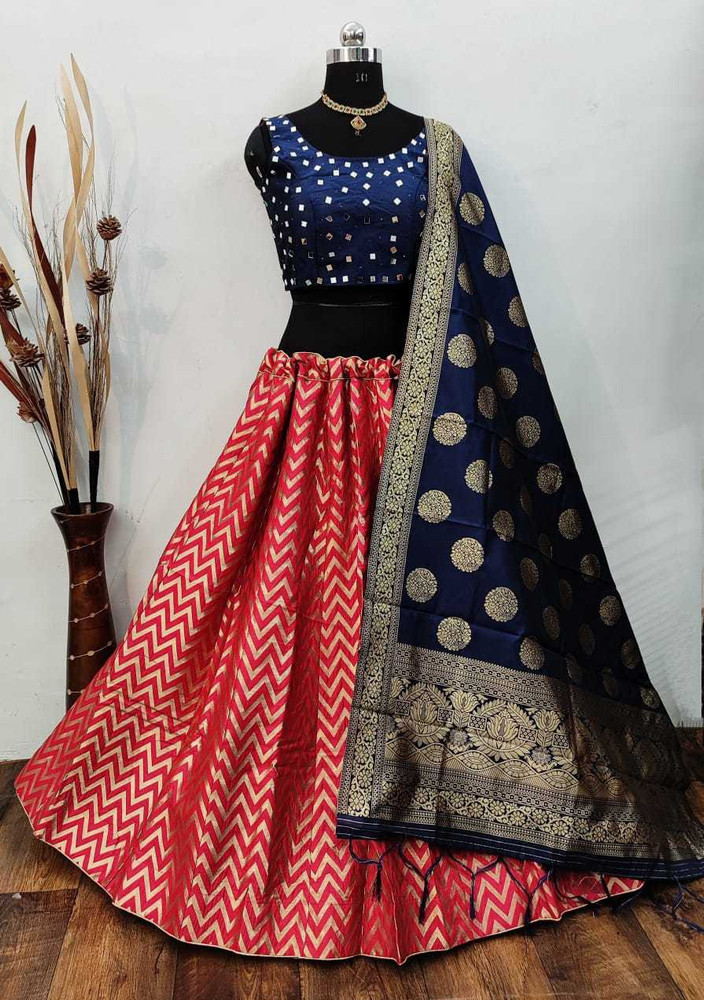 Buy Navy Blue Embroidered Mulberry Silk Bridal Lehenga Choli With Dupatta  Online from EthnicPlus for ₹4999