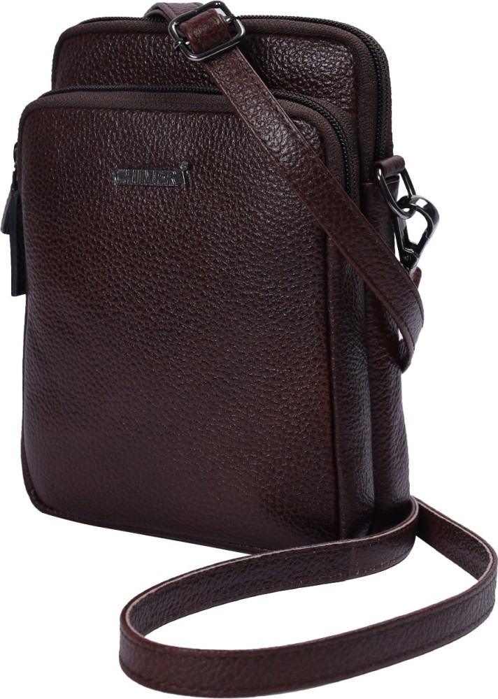 CHIMERA Brown Sling Bag Leather Mini Cross body Bag Small Shoulder Bag   Cell Phone Sling Bag  Travel Passport Documents Carry Bag for Men and  Women  Brown Color BROWN 