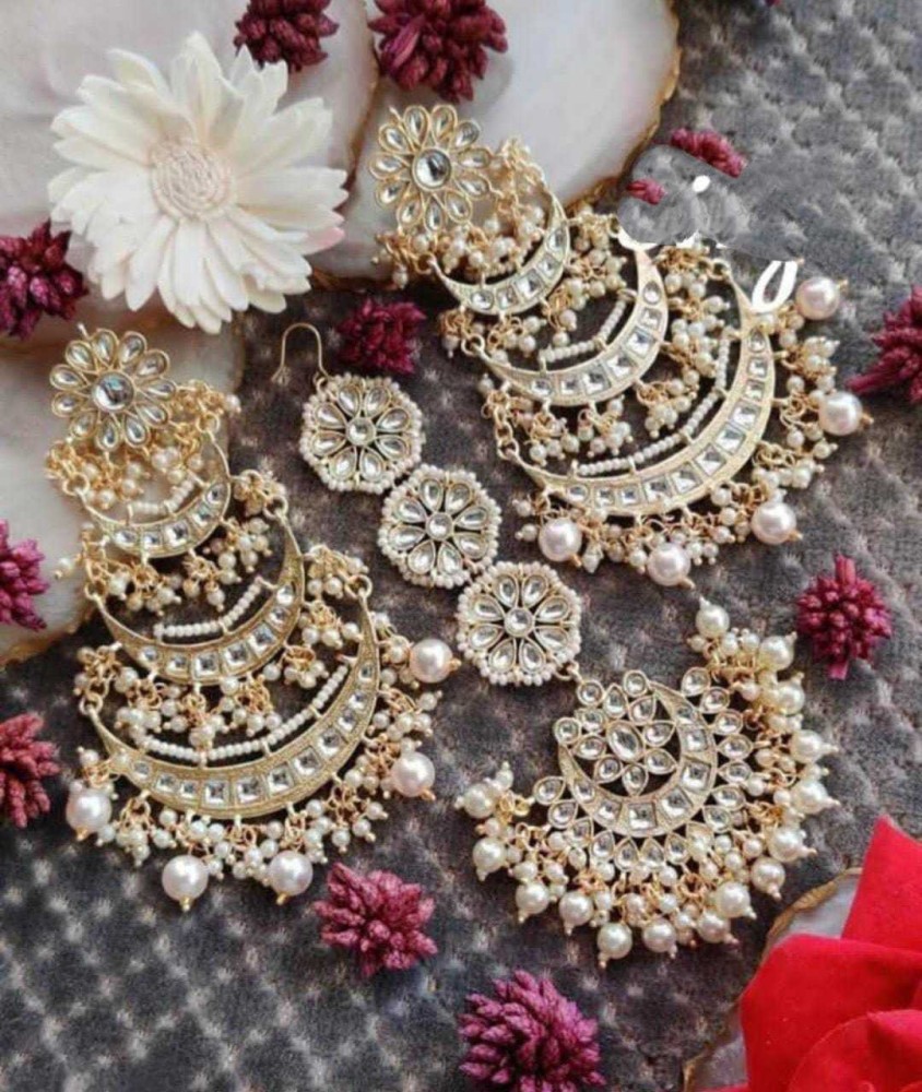 Buy Aheli Bollywood Ethnic Chandbali Style Big Earrings Maang Tikka Set  Traditional Fashion Jewelry for Women Standard No Gemstone at Amazonin