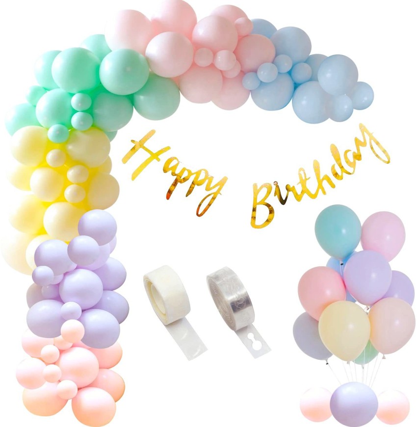 Happy Birthday Balloon Banner - Pastel Rainbow