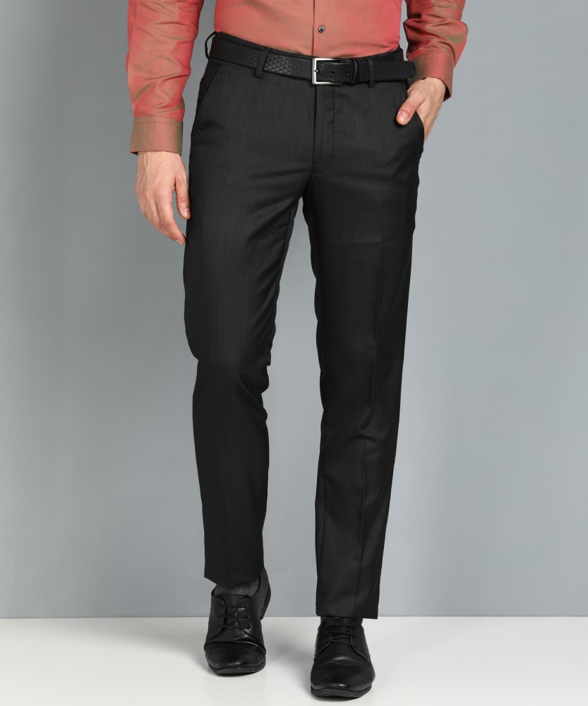 Peter England Casuals Black Cotton Slim Fit Trousers