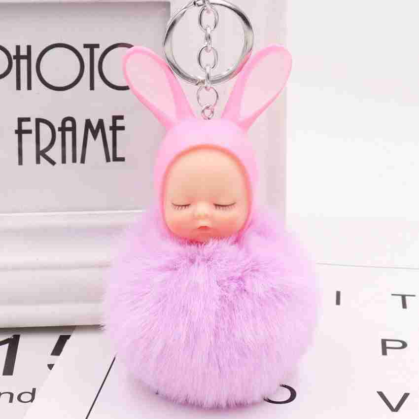 Adorable Sleeping Doll Fluffy Pom Pom Keychain Fur Ball Charm