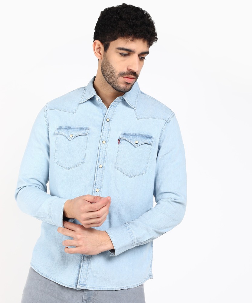 levi's men solid casual blue shirt