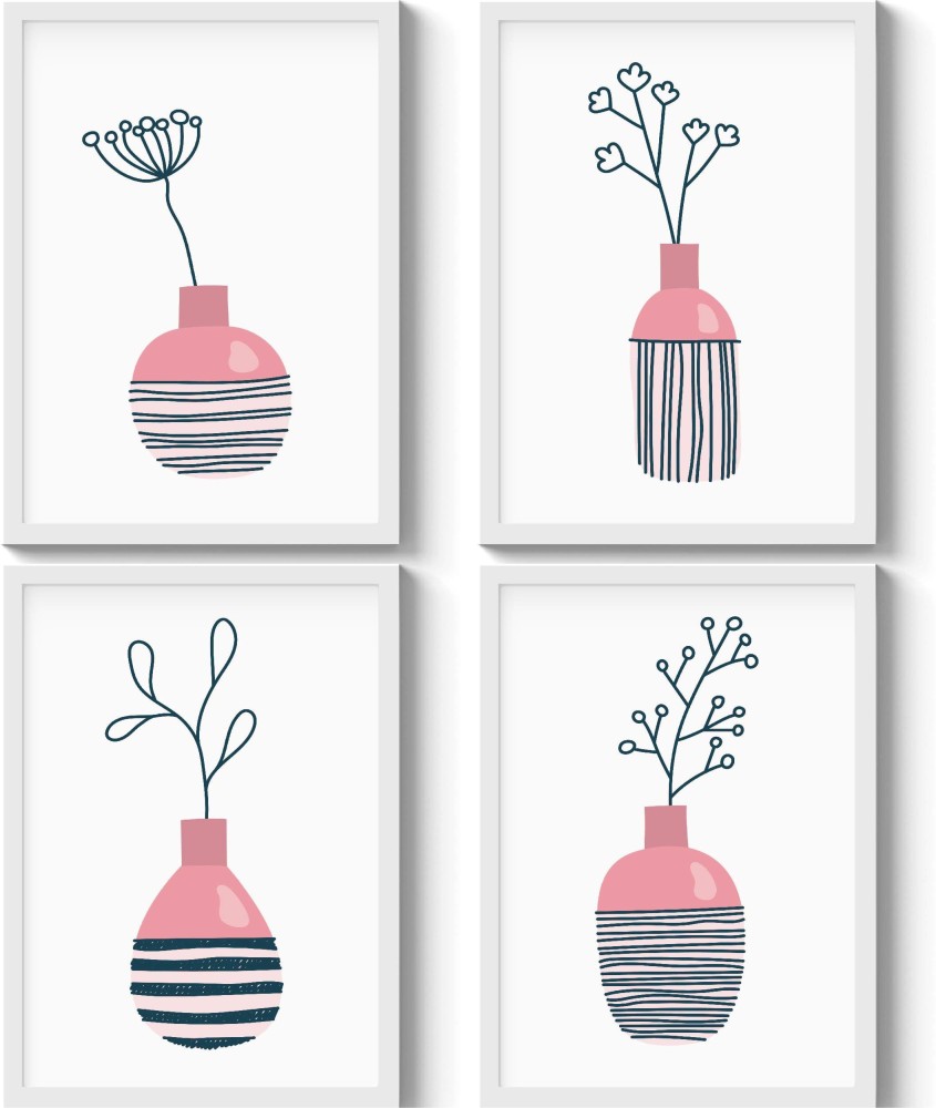 GS Decor Set of 4 Pretty Pink Vase Botanical Wall Painting Designs ...