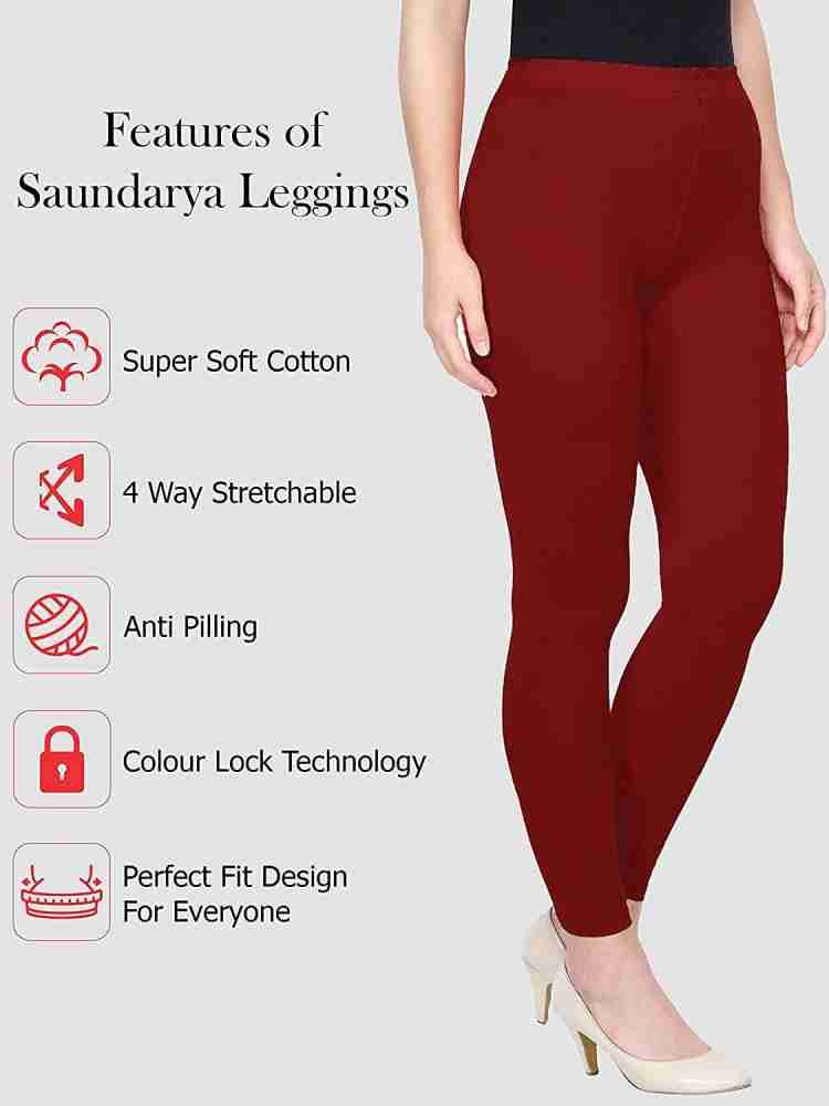 Buy NGT Red Super Soft Cotton Ankle Length Leggings for Women And