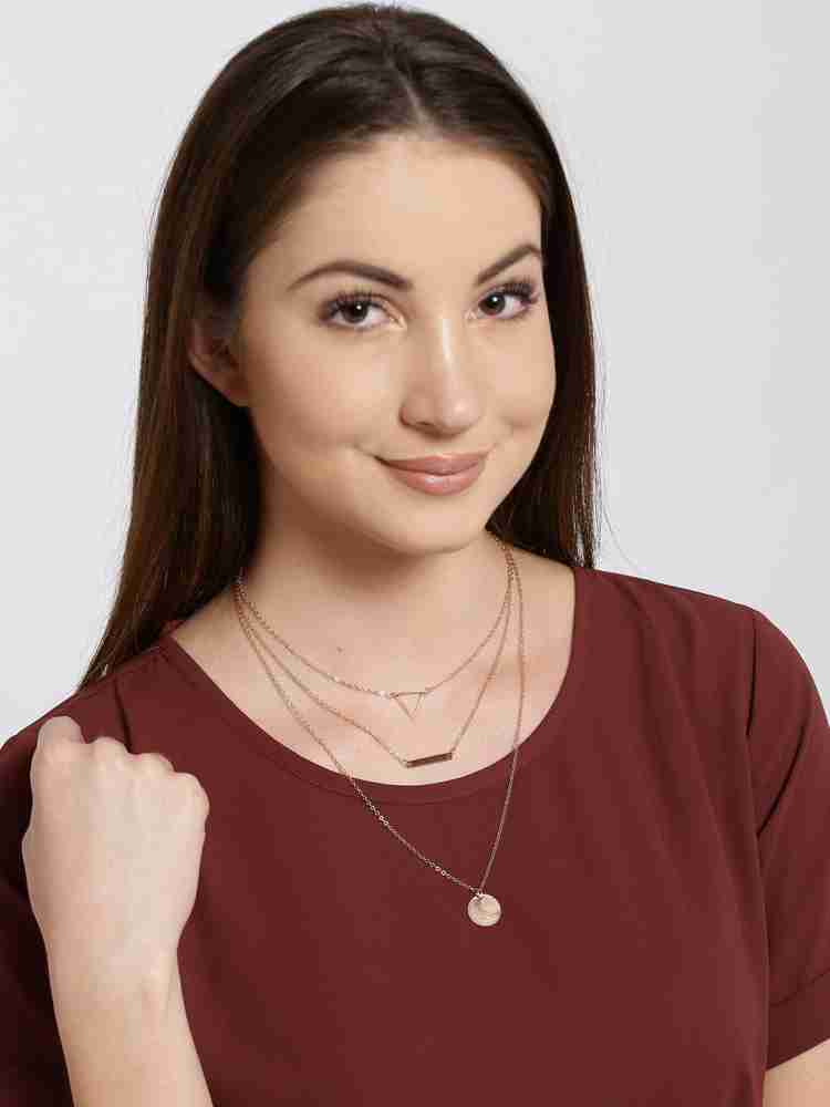 OOMPH Gold Link Chain Lock & Beads Multi Layer Necklaces for Women - Set of 2