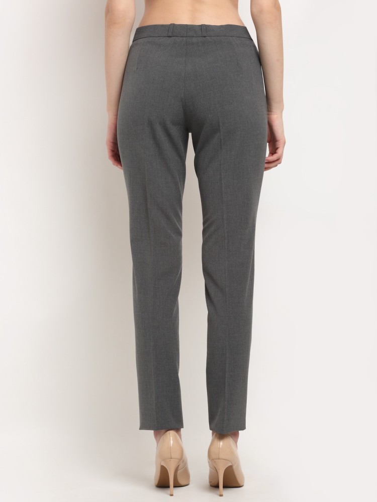 City Fashion Womens Dark Grey Solid Woolen Trousers