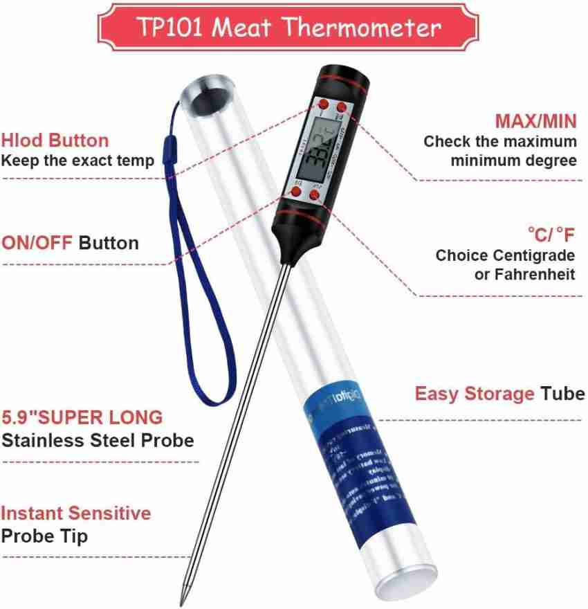 Portable Stainless Steel Probe Cooking Thermometer Baking Temperature  Measurement Food Liquid Paste Oil Temperature Milk Temperature Tea Category  Beer (Black)