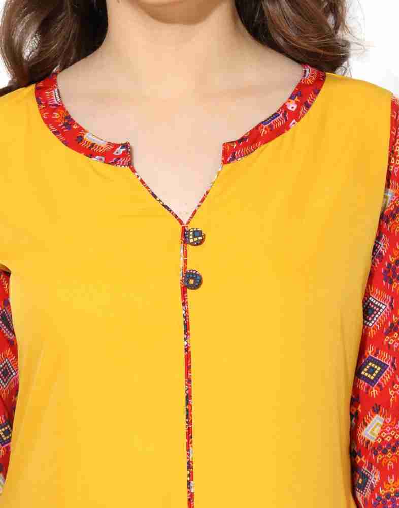 Aks women mustard 2024 solid straight kurta