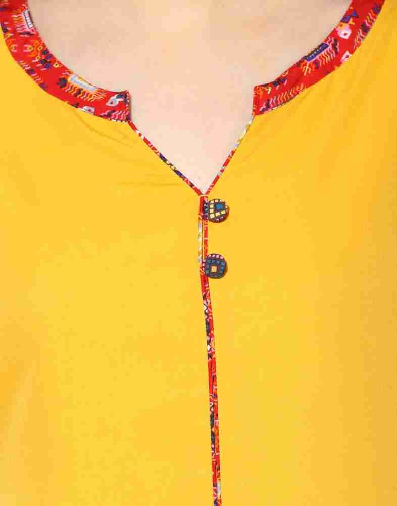 Aks women mustard solid straight outlet kurta