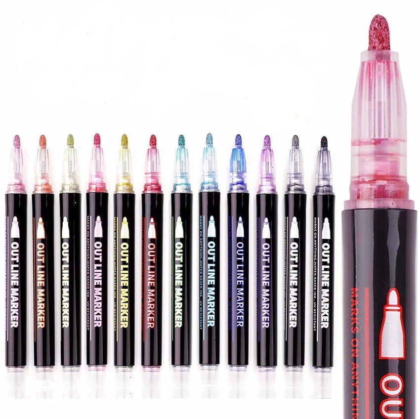 Outline Markers Self-outline Metallic Marker, 24 Colors Double Line Outline  Markers, Super Squiggles Shimmer Outline Glitter Pen