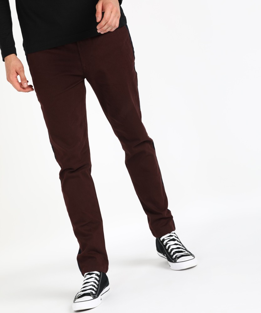 Mens Wine Red Cotton Slim Fit Casual Chinos Trousers Stretch  Urbano  Fashion