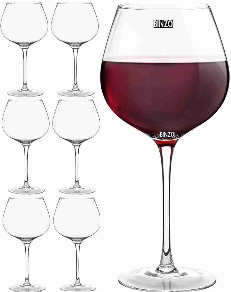 BINZO (Pack of 6) Big Burgundy 100% Crystal Wine Glass, Giant Size