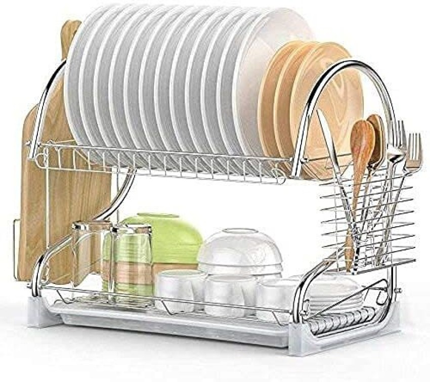 Stainless Steel S Shape 2 Layer Kitchen Dish Drainer Organizer