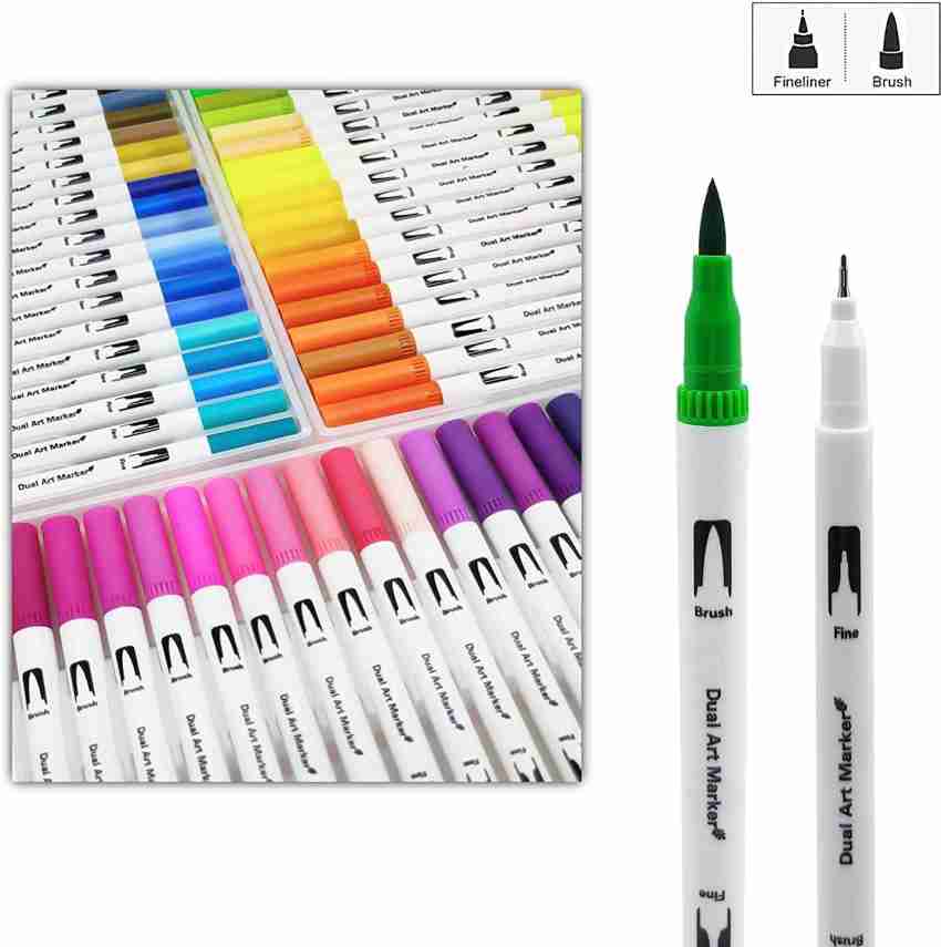 Dual Brush Marker Pens, 120 Colors Art Markers Set with Fine Tip and Brush  Tip for Kids Adult Coloring Book Bullet Journaling Note Taking Planner Hand