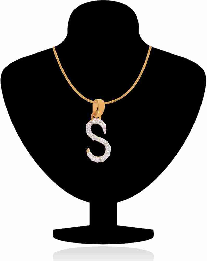 Bhumi Gold Plated Stylish S Initial Pendant Made with CZ Stones ...