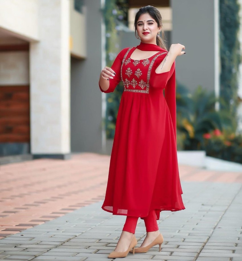 Red leggings printed Black Kurti  Pakistani dress design Long kurti  designs Indian designer outfits