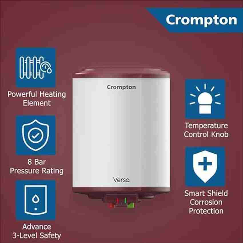 Crompton 10 L Storage Water Geyser (Versa ASWH-3510 Powerful Heating Rust  Proof Plastic Body White u0026 Maroon, White) Price in India - Buy Crompton 10  L Storage Water Geyser (Versa ASWH-3510 Powerful