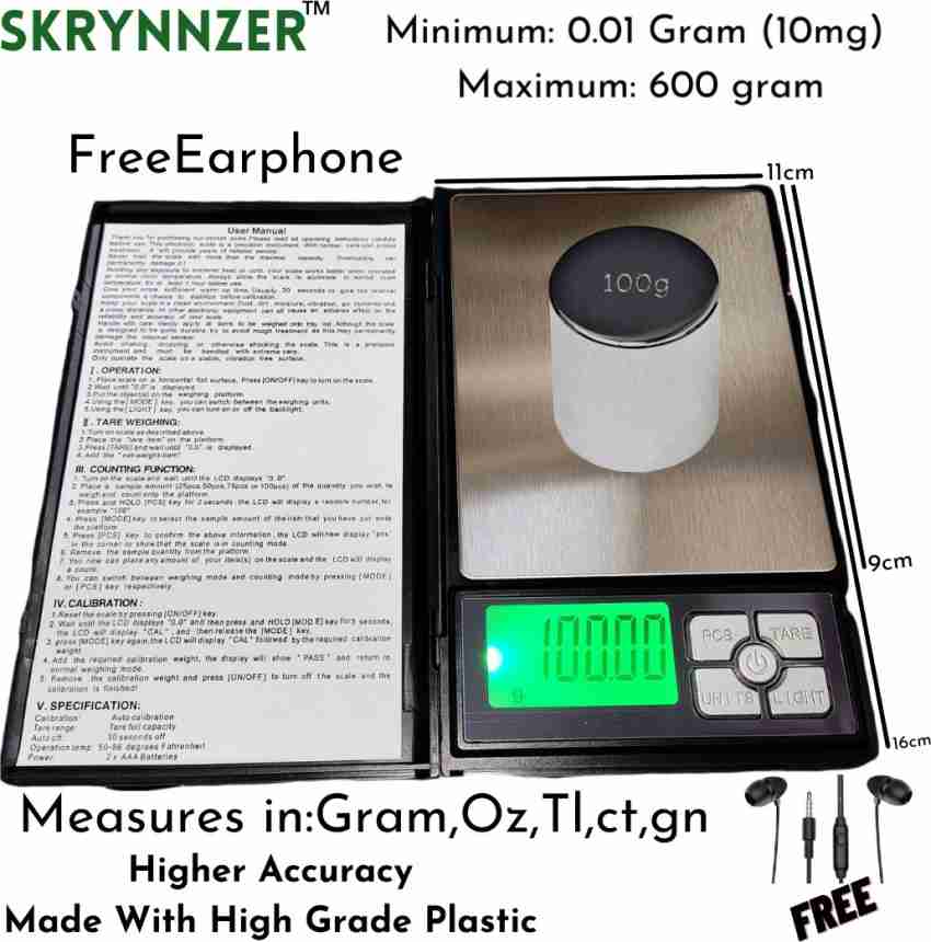 skrynnzer FreeEarphone Notebook1 Jewellery Scale 0.01 gram (10mg