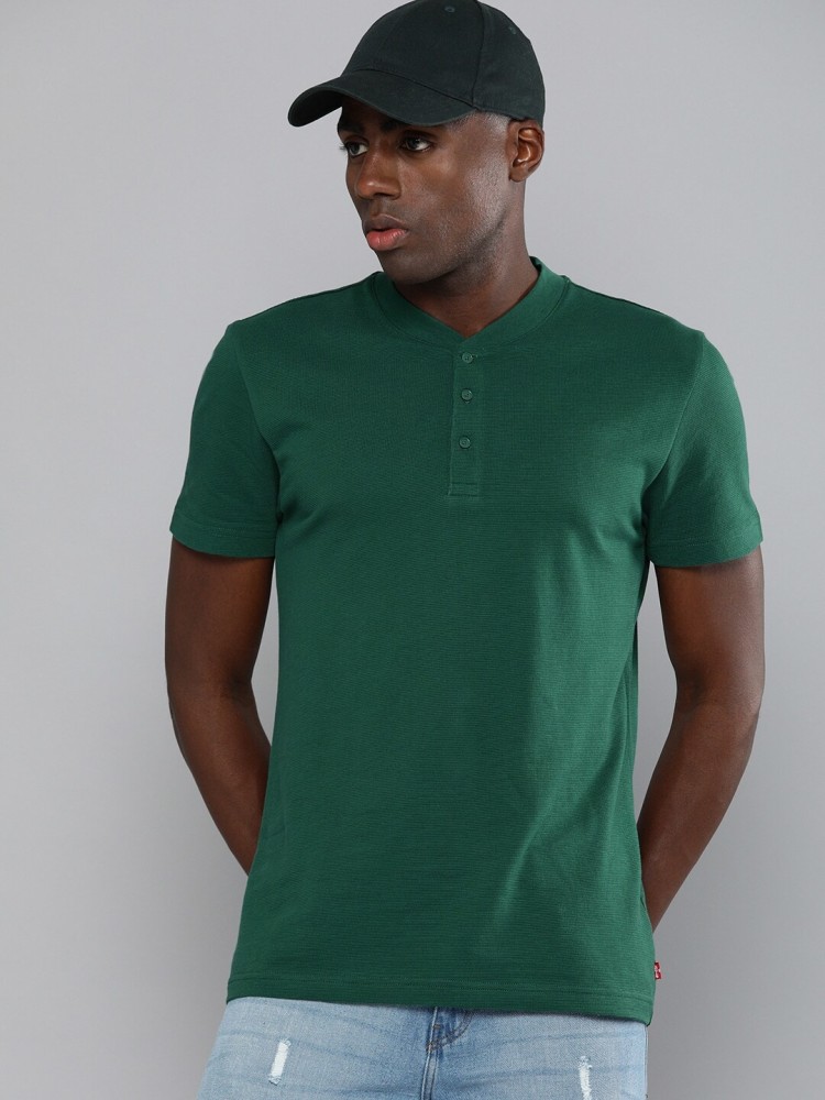 LEVI'S Self Design Men Mandarin Collar Green T-Shirt - Buy LEVI'S Self Design Men Mandarin Collar Green Online at Best in | Flipkart.com