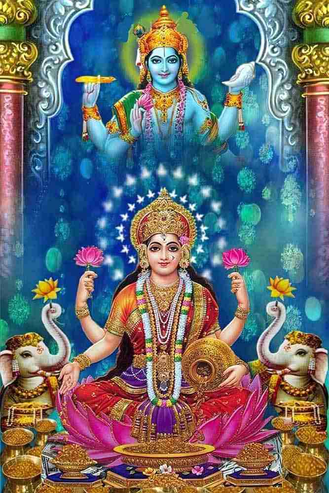 Lord Vishnu with Goddess Lakshmi Maa Religious Waterproof Vinyl Sticker  Poster || (24 inch X 36 inch) can2946-3 Fine Art Print - Religious posters  in India - Buy art, film, design, movie,
