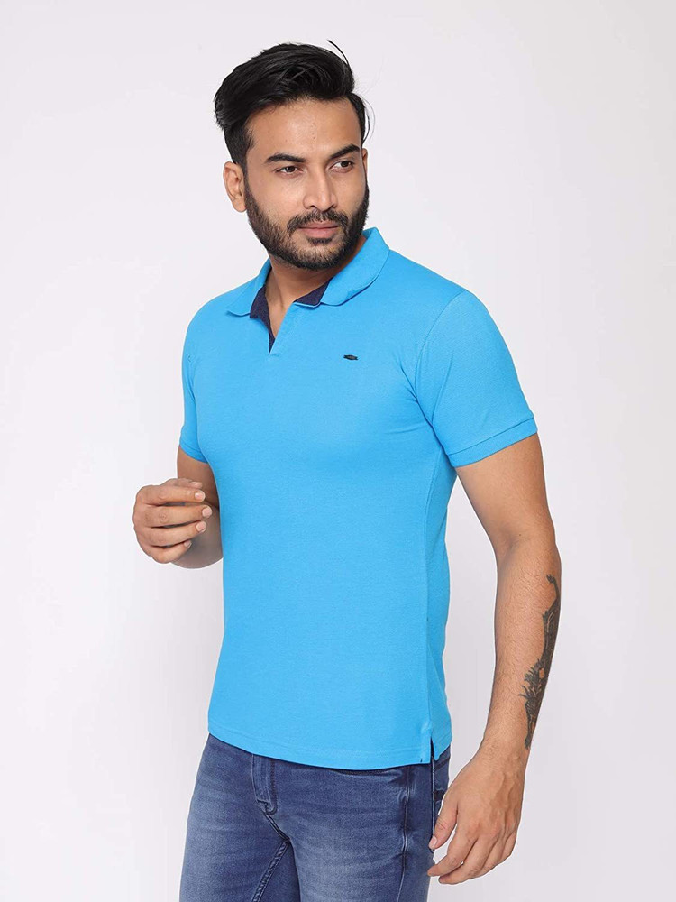 Buy Zedd Solid Men Collared Neck Blue 