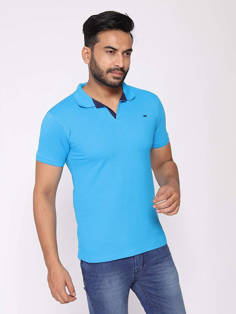Buy Zedd Solid Men Collared Neck Blue 