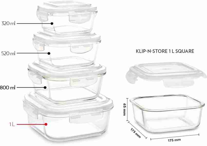 Borosil Klip N Store Glass Storage Containers for Kitchen with Air-Tight  Lids, Microwave & Oven Safe, Rectangular, Set of 2 (370 ml, 370 ml), Clear