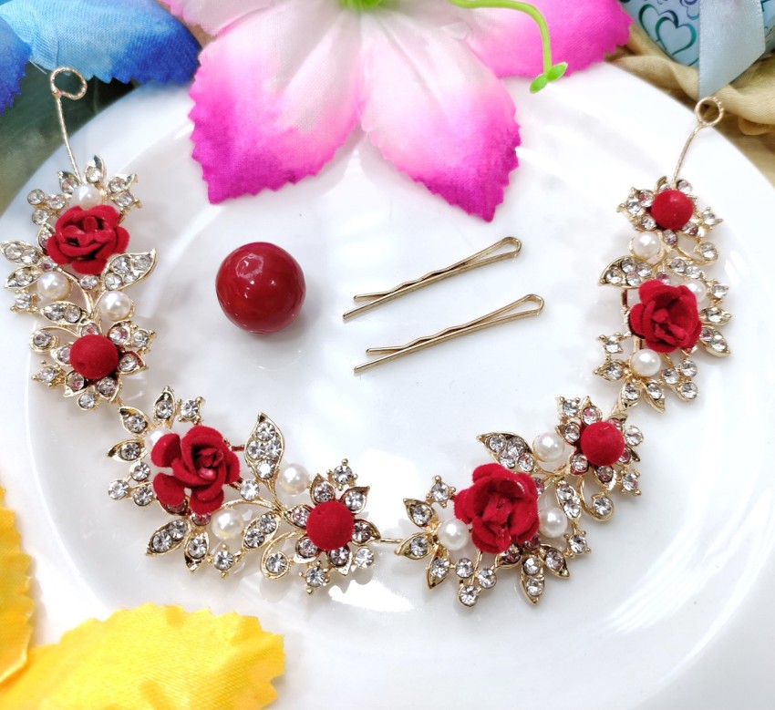 WONDERHOME Rose Petals Bridal Wedding Hair Pins RED ROSE FLOWER BRIDE  HAIRPIN Golden Hair Pins Hair Clips Hair Accessories for Women and Girls  Pack of 4 Hair Pin Price in India 