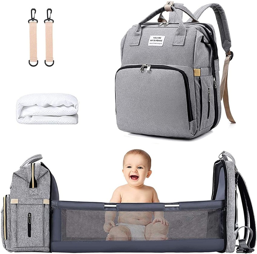 Baby Diaper Bag Backpack with Changing Pad, Pacifier Case - Gray Diaper Bags  for Girl Boy Newborn