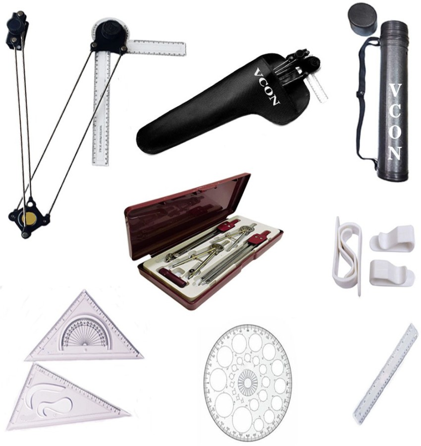 VCon Engineering Kit Black Mini Drafter, Sheet Container, Parts Drawing  Instrument Box, Set Square, Ruler, Procircle, Drawing Board Clips-  Drafting Compass Set Price in India Buy VCon Engineering