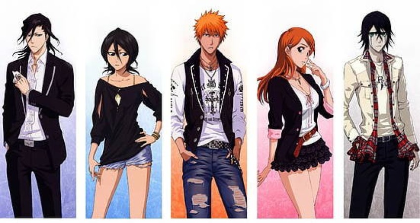 HD wallpaper: anime, Bleach, Kuchiki Rukia, Kurosaki Ichigo, Inoue Orihime