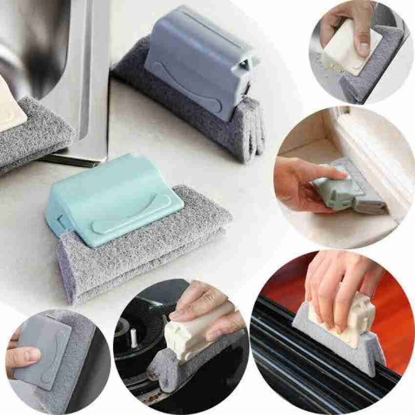 Creative Groove Cleaning Brush Magic Window Cleaning Brush-Quickly Clean Corner Brush+2 Replacement Pads in Grey