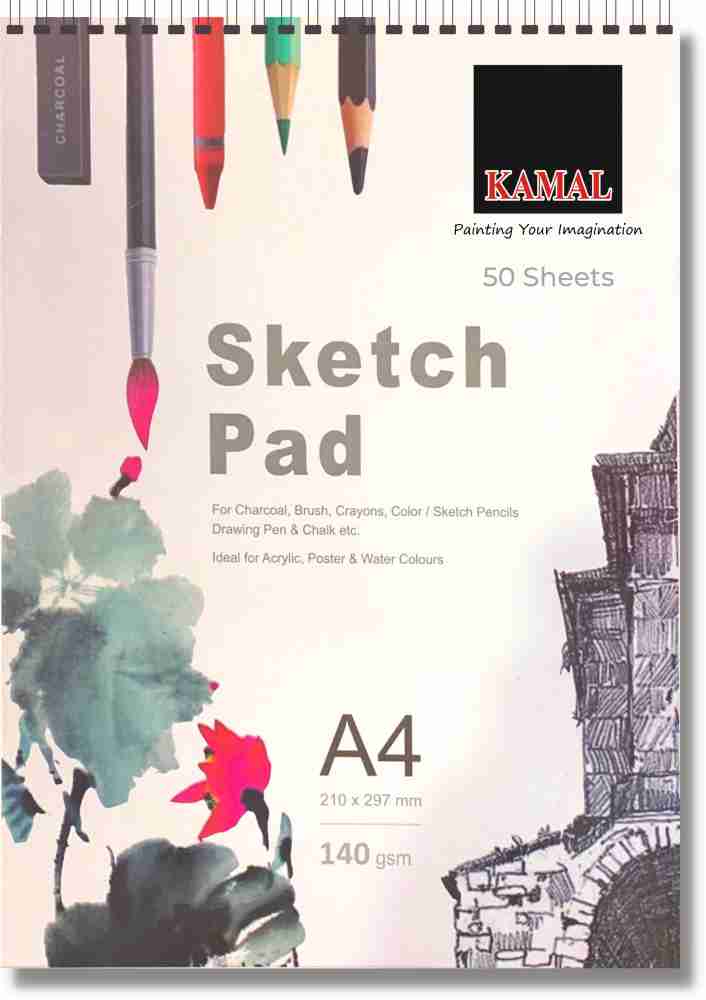 KAMAL Drawing and Sketch Pad for Artists, 120LB/140GSM drawing pad, 50  Sheets/100 Pages Sketch Book for Alcohol Markers, solvent markers, pencils,  charcoal, pastels etc., Great Gift Idea Sketch Pad Price in India 