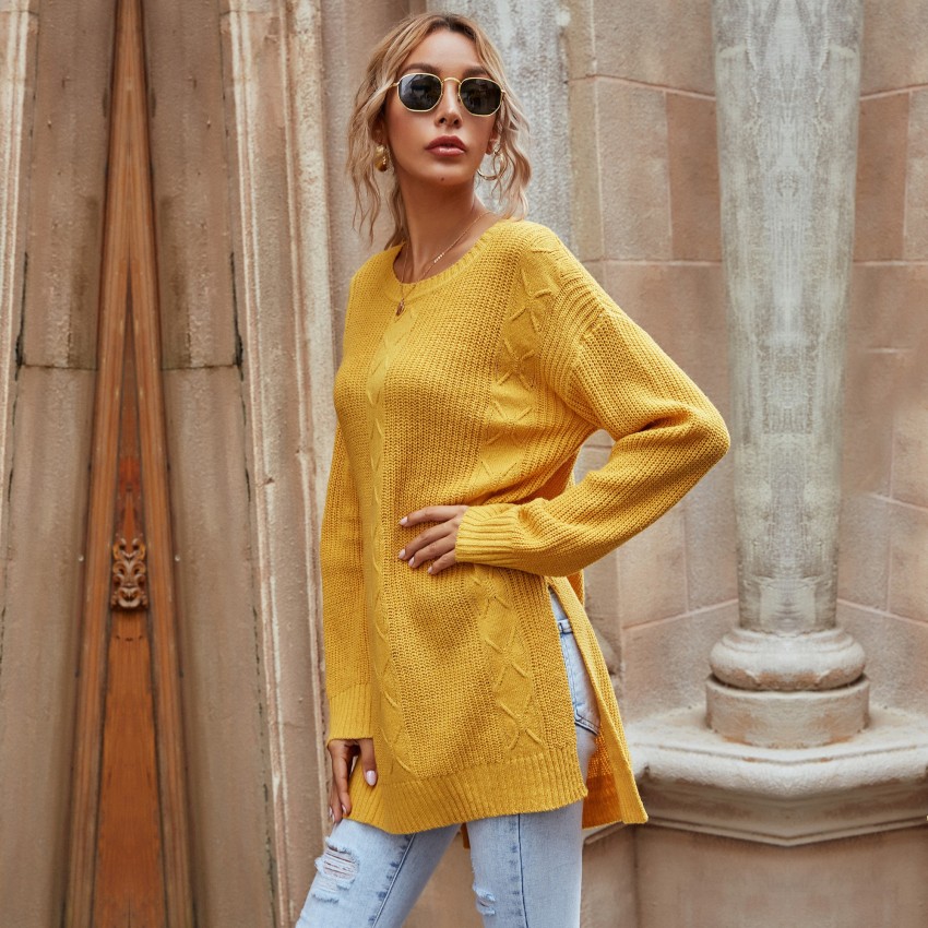 Open Sleeve Yellow Accent Sweater - Women - Ready-to-Wear