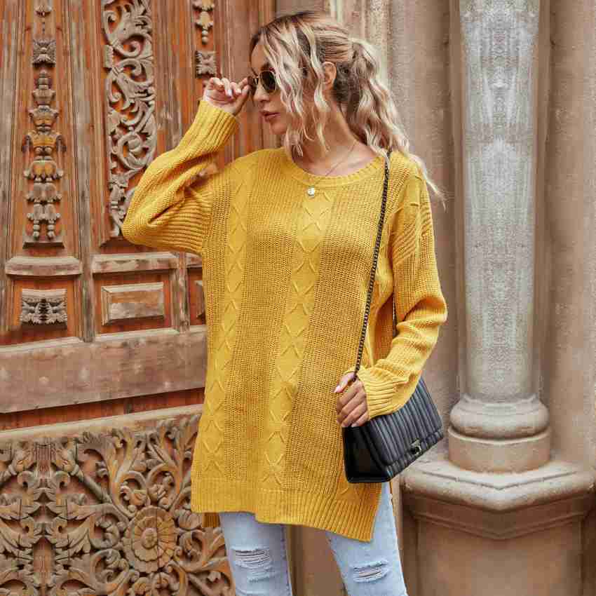 Open Sleeve Yellow Accent Sweater - Women - Ready-to-Wear